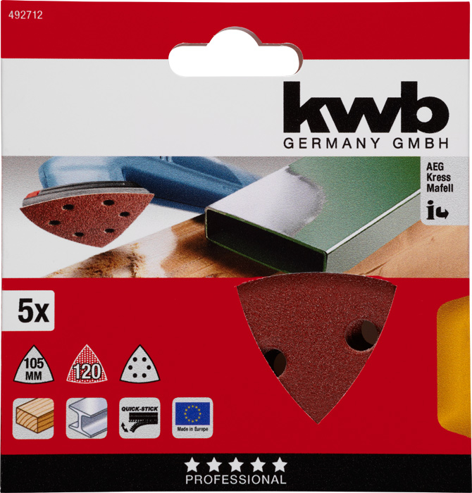 KWB BURMEISTER Schleifdreiecke Klett gel. 105 mm K120 (5 Stück) kwb DIY