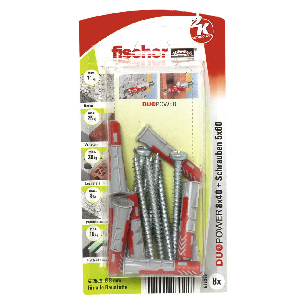 FISCHER Universaldübel Duopower 8x40 S PH K (8 Stück)
