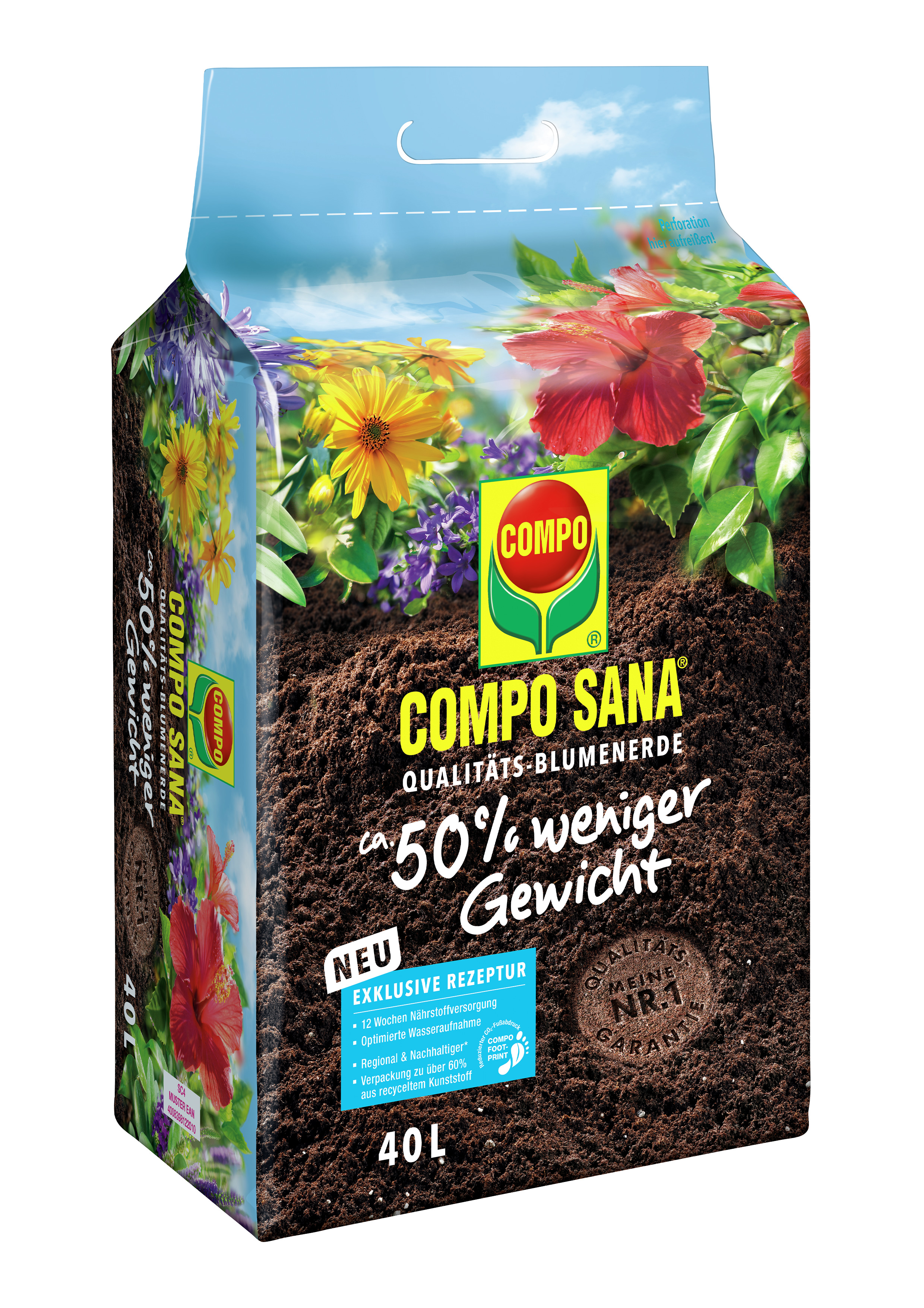 COMPO COMPO SANA Qualitäts Blumenerde 50% 40l Compo EREG ca. 50% we. Gewicht