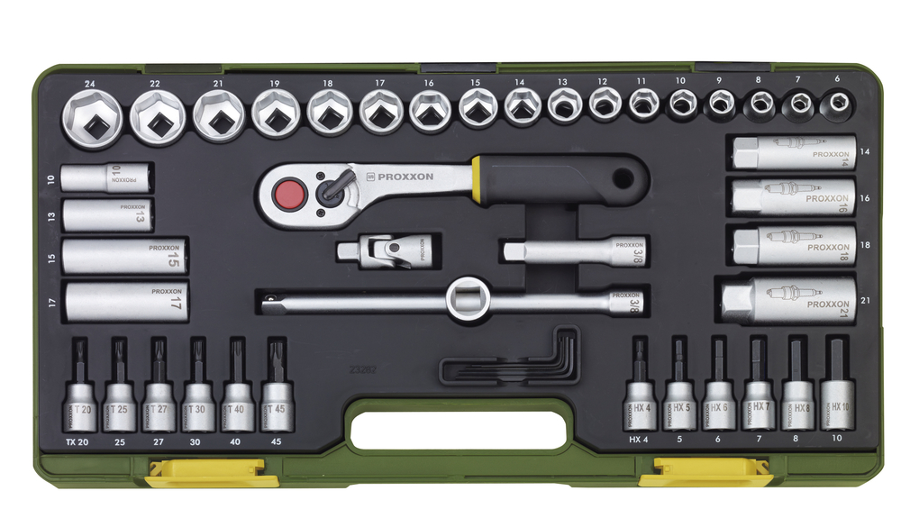 PROXXON Steckschlüsselsatz + Knüppelratsche 3/3" 47-teilig